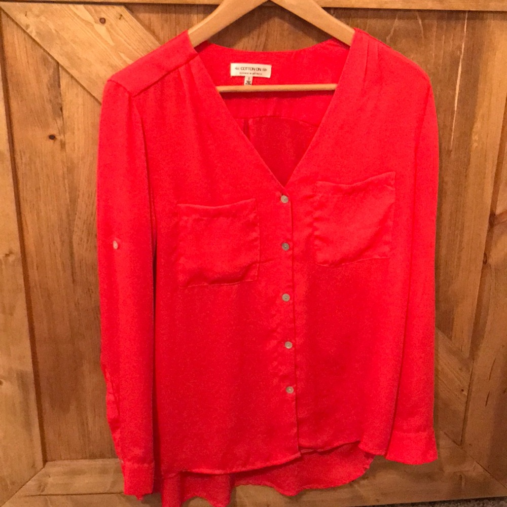 Red sheer shirt.